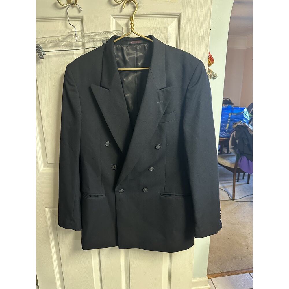 Andre Villard Vnt 90s Double Breasted Black 100 Pure Wool 42 Chest Jacket Blazer